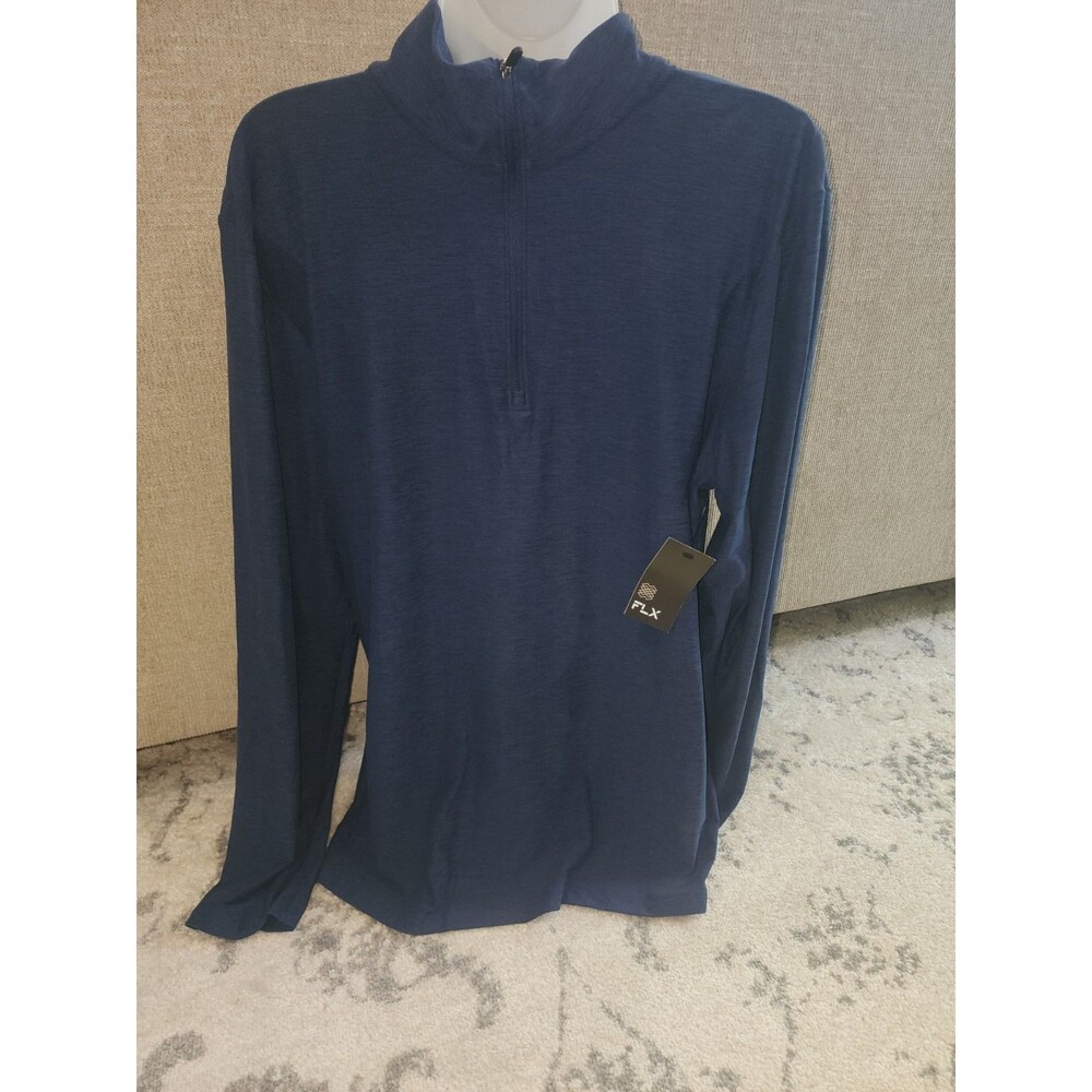 FLX  Mens Big & Tall Quarter Zip Pullover Activewear Long Sleeve Size MT Blue